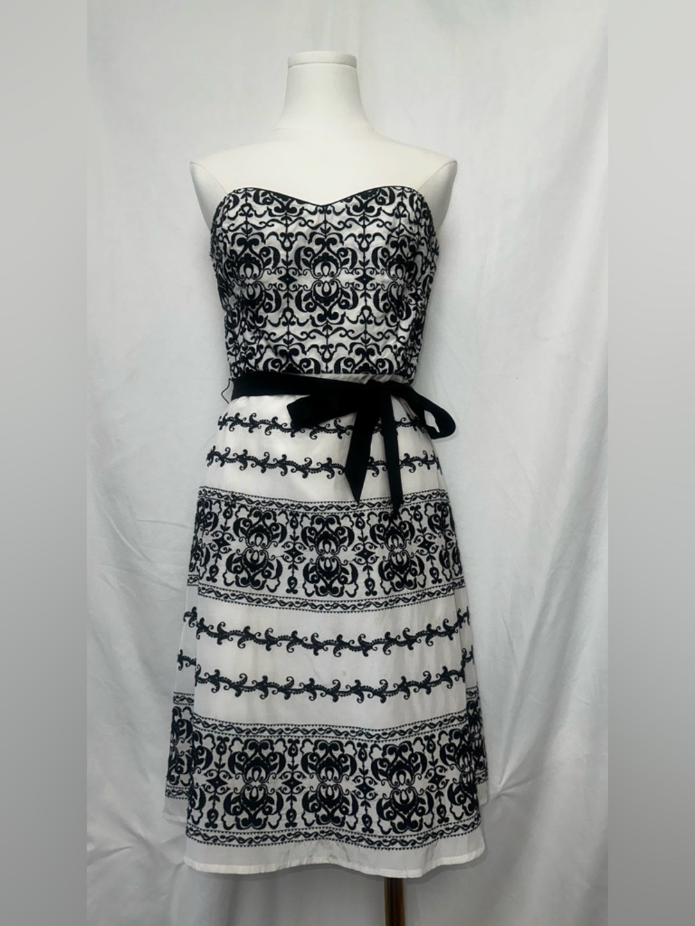 White House Black Market Strapless Black & White Patterned A-Line Dress